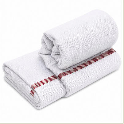 Clear white Kerala towel with a red checked border