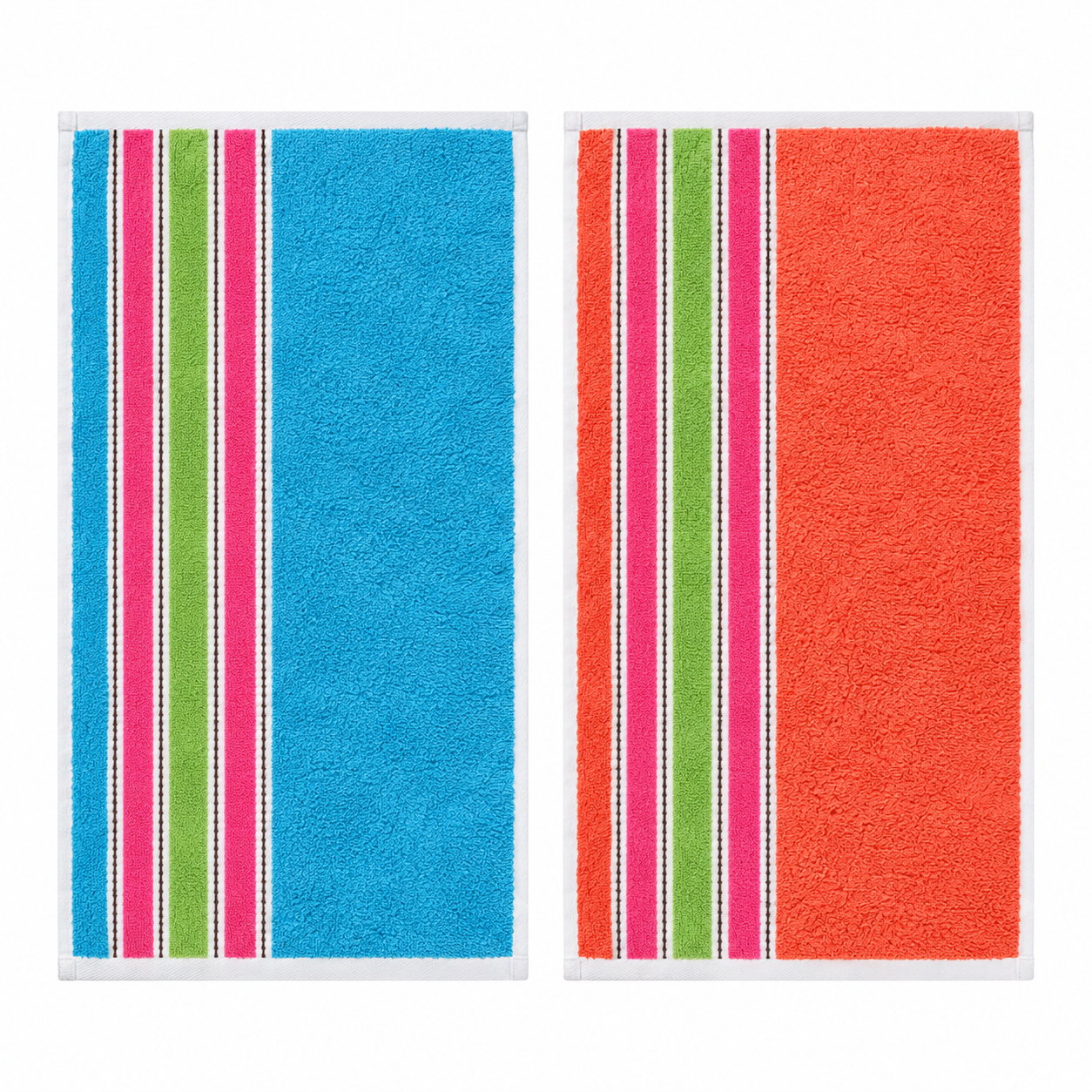 Pair of cotton lunch towels in blue and coral